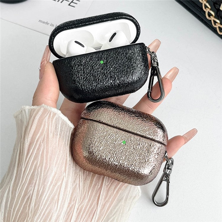 For Apple AirPods Pro Split Texture Leather Earphone Case Headset Charging Bin Sleeve - Black