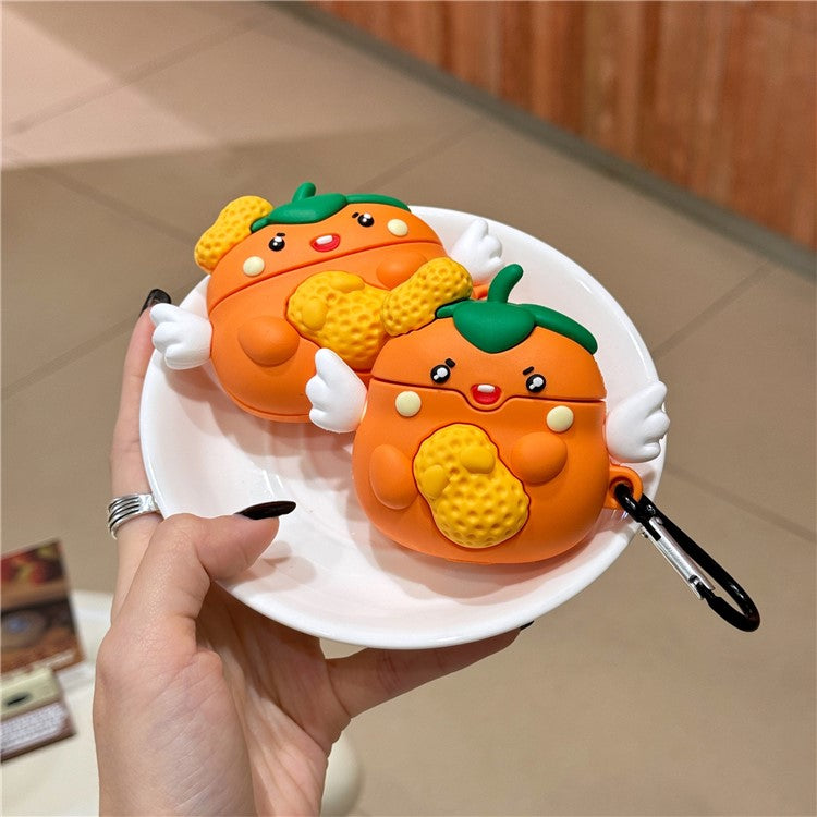 For Apple AirPods with Wireless Charging Case (2019)  /  AirPods with Charging Case (2019) (2016) Cartoon Persimmon Peanut Silicone Case