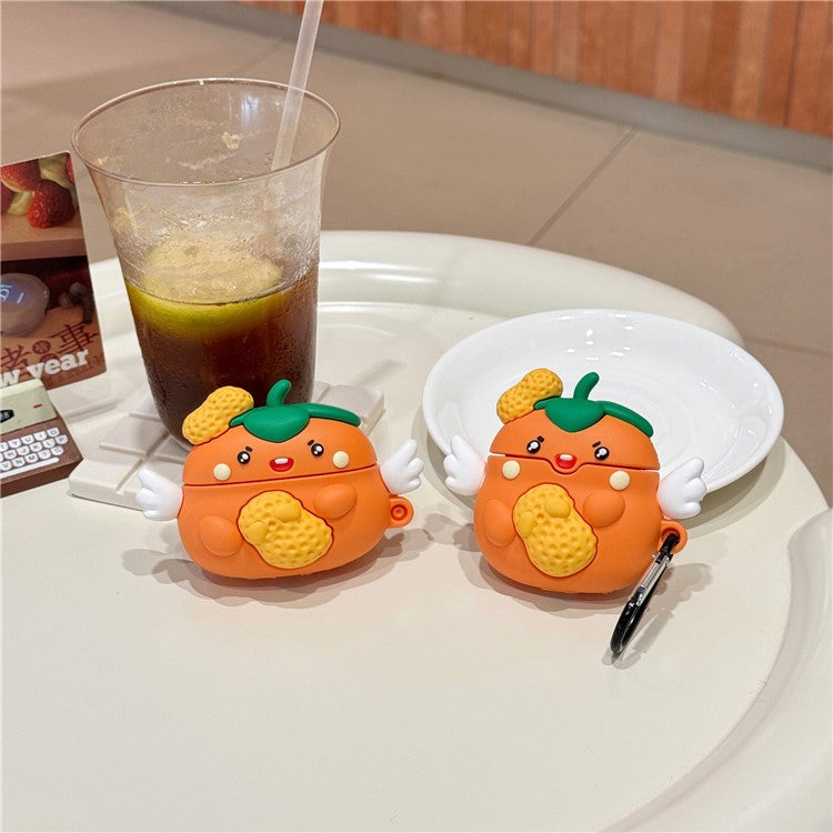 For Apple AirPods with Wireless Charging Case (2019)  /  AirPods with Charging Case (2019) (2016) Cartoon Persimmon Peanut Silicone Case