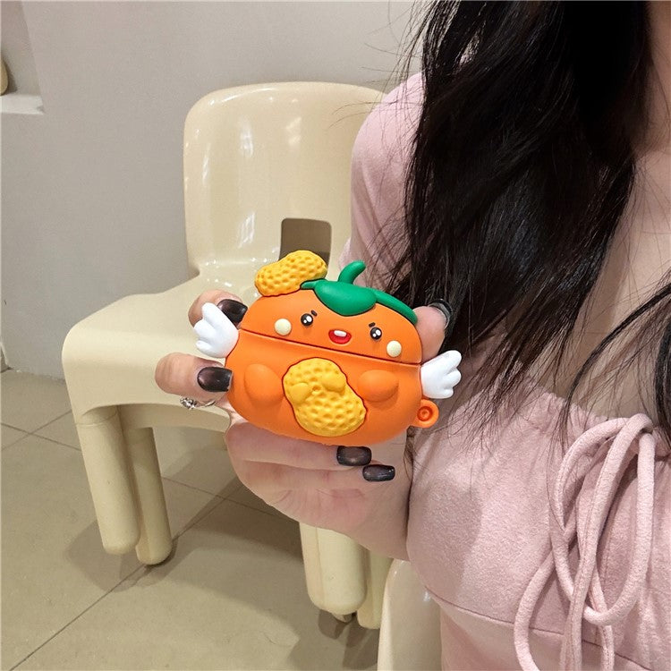 For AirPods Pro / Pro 2 Cartoon Persimmon Peanut Silicone Sleeve Earphone Cover with Carabiner