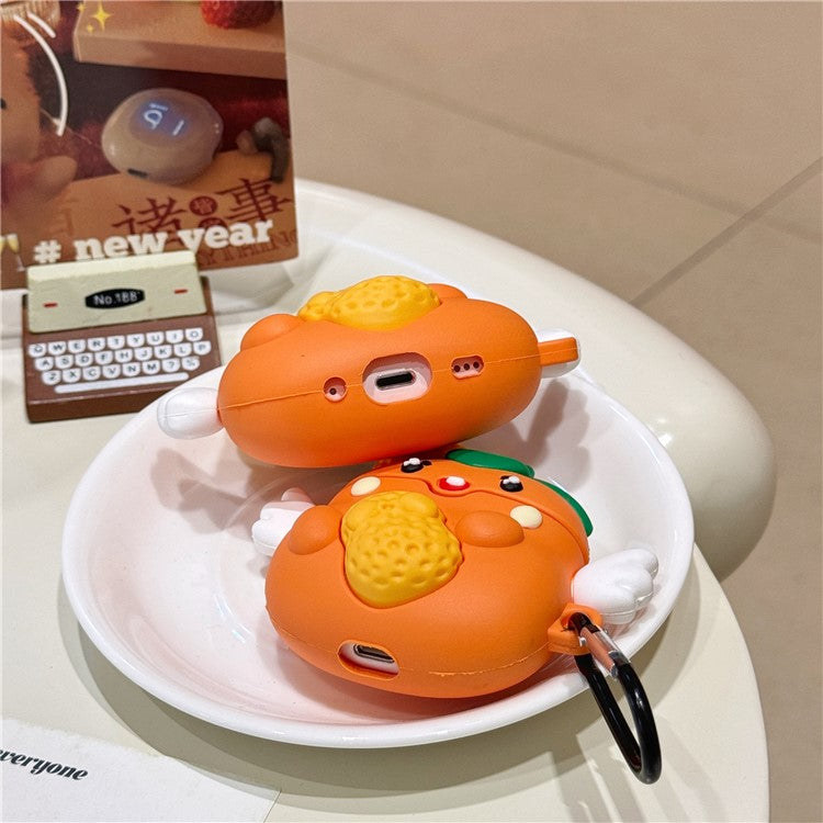 For AirPods Pro / Pro 2 Cartoon Persimmon Peanut Silicone Sleeve Earphone Cover with Carabiner