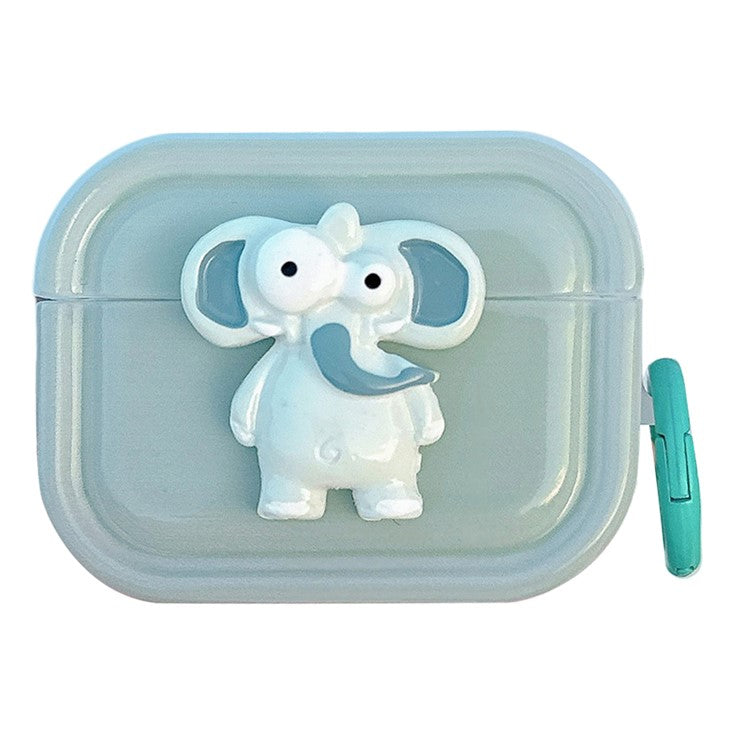 For Apple Airpods 3 TPU Earphone Cover Cute Decor Case Charging Bin Sleeve with Ring Buckle - Elephant