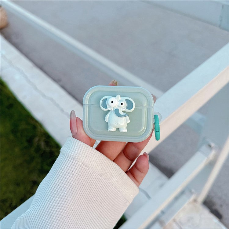 For Apple Airpods 3 TPU Earphone Cover Cute Decor Case Charging Bin Sleeve with Ring Buckle - Elephant