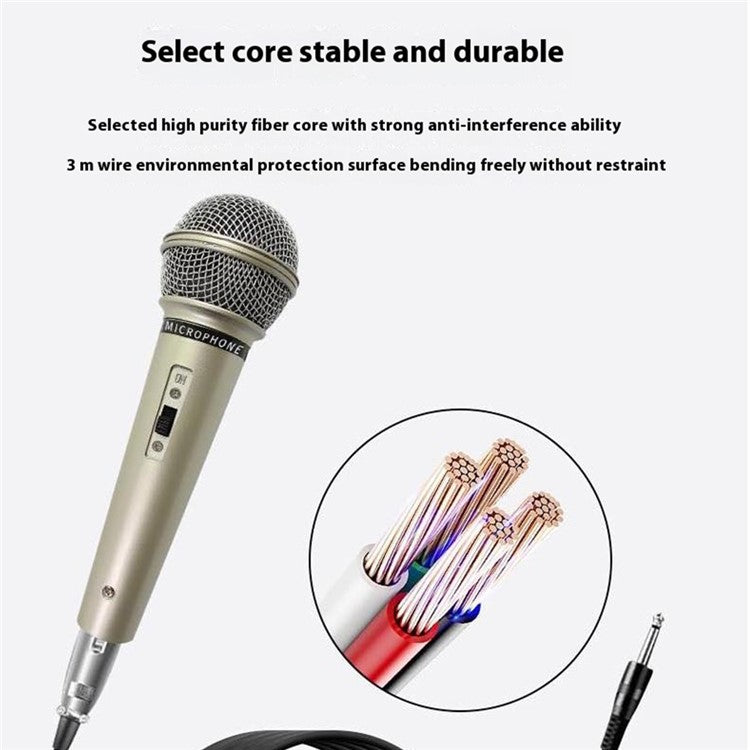 MB-106 Ergonomic Handheld Mic Plug and Play Wired Microphone with 3m Cable - Champagne