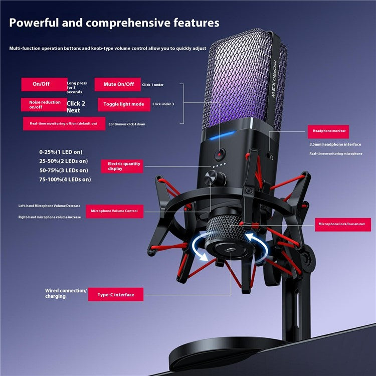 YANMAI X3W Noise Reduction Mic Wireless / Wired Dual Mode RGB Gaming Desktop Microphone