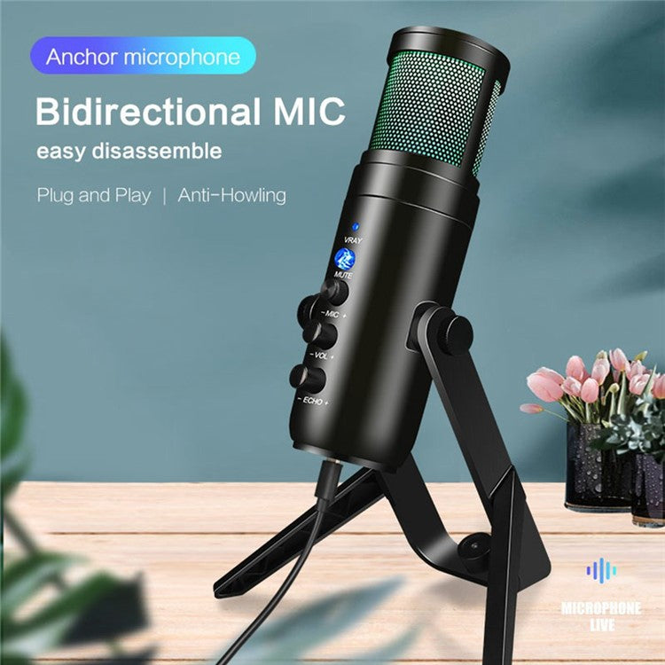 MU900max RGB Light Karaoke Microphone E-Sports Gaming Condenser Mic with Desktop Bracket