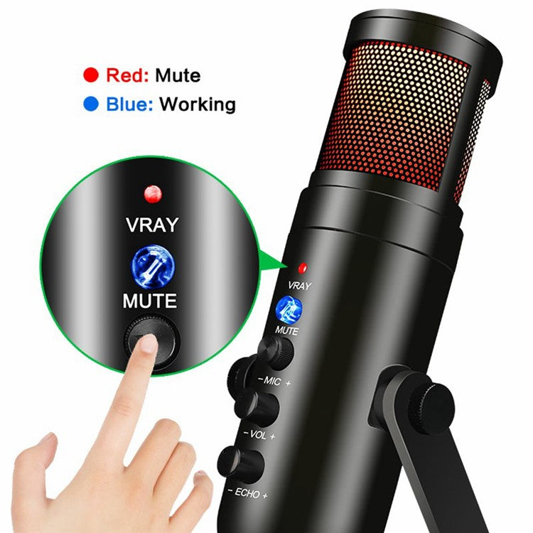 MU900max RGB Light Karaoke Microphone E-Sports Gaming Condenser Mic with Desktop Bracket