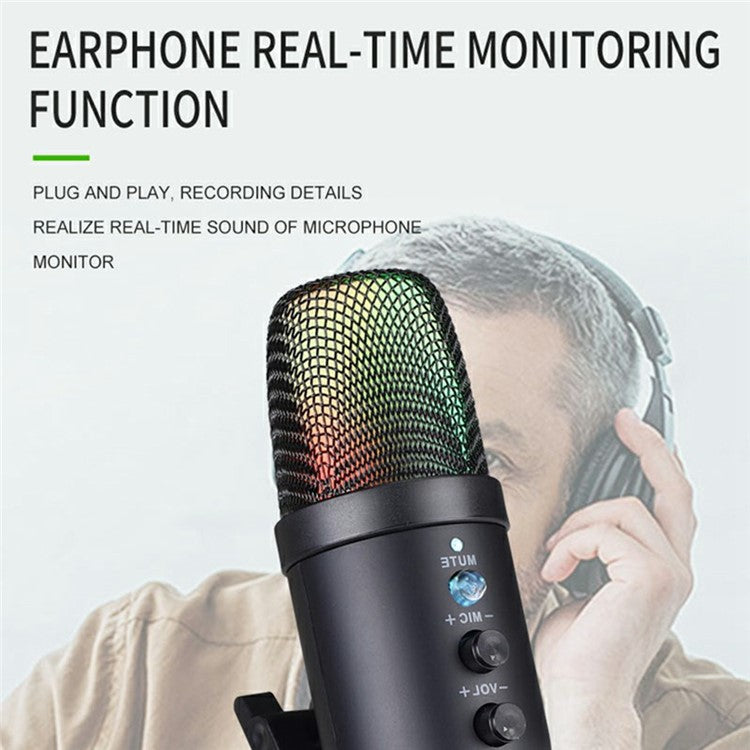 MU1000 Condenser Microphone Real Time Monitoring Noise Reduction Recording Desktop Mic