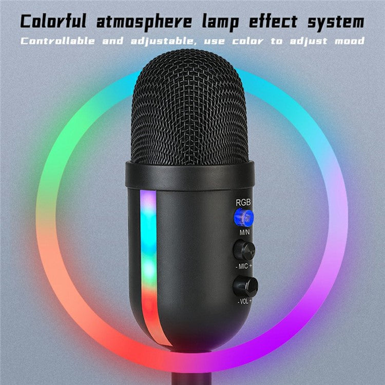 MU2000 Condenser Microphone with RGB Light Professional Desktop Cardioid Mic for PC / Mac / PS5