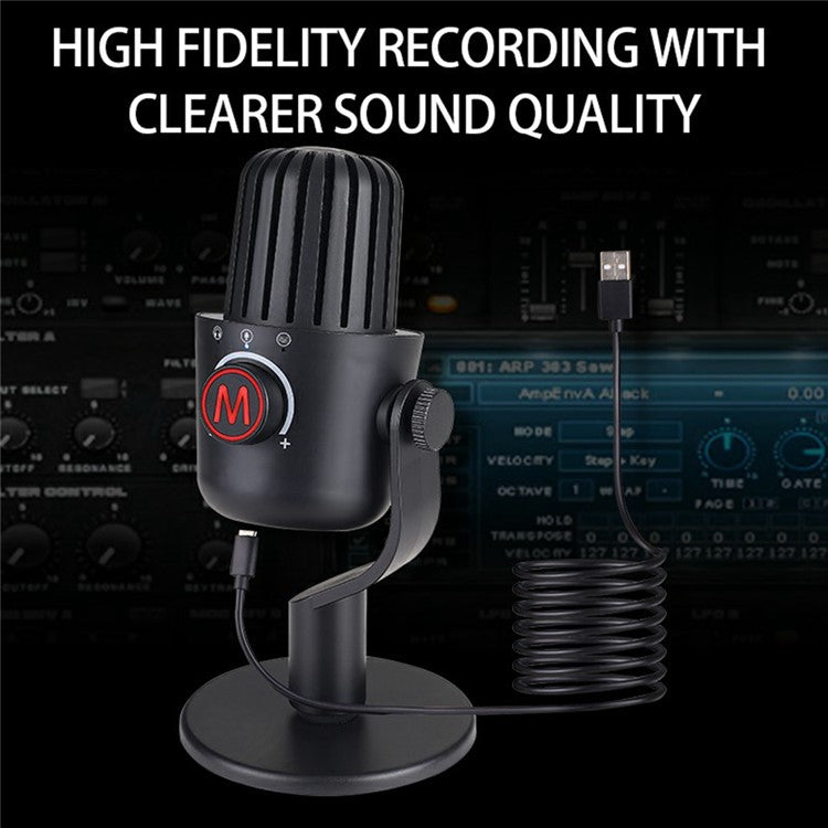 PDO-20 USB Gaming Microphone Noise Cancellation Condenser Mic for Live Streaming, Recording, PC - Black