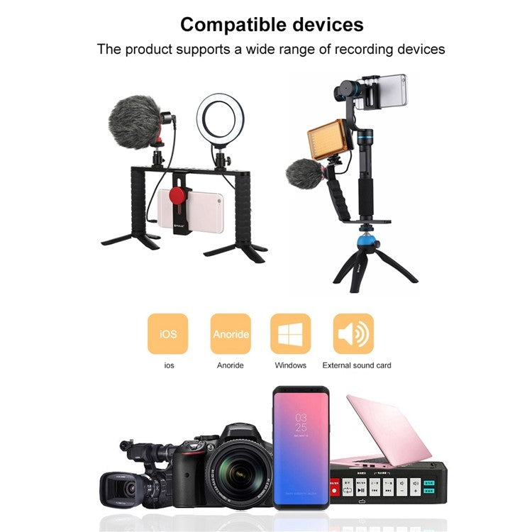 PULUZ PU3044 Professional Interview Microphone with Shock Mount for DSLR Camera / Smartphone / Tablet