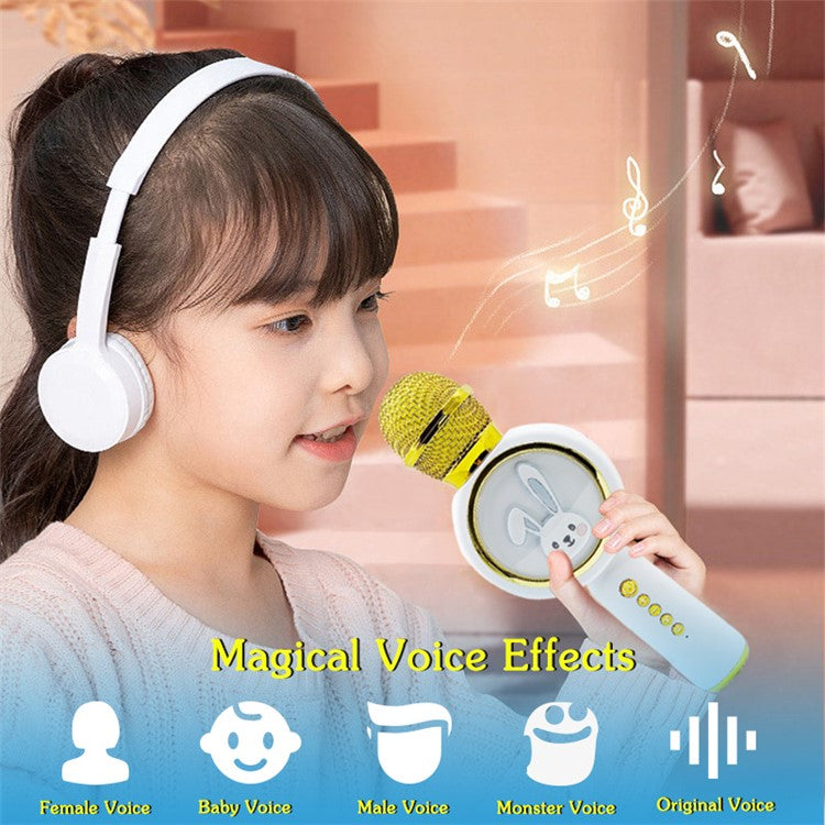 X6 Cute Rabbit Kids Microphone Voice Changing Bluetooth TWS Karaoke Mic, English Version - Ivory White