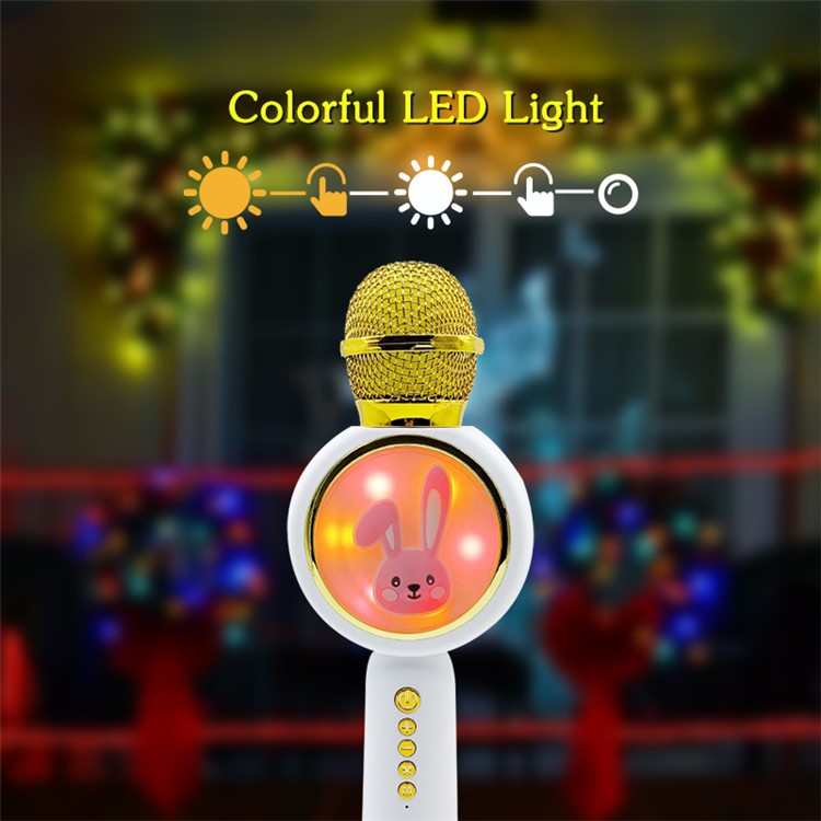 X6 Cute Rabbit Kids Microphone Voice Changing Bluetooth TWS Karaoke Mic, English Version - Ivory White