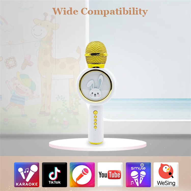 X6 Cute Rabbit Kids Microphone Voice Changing Bluetooth TWS Karaoke Mic, English Version - Ivory White