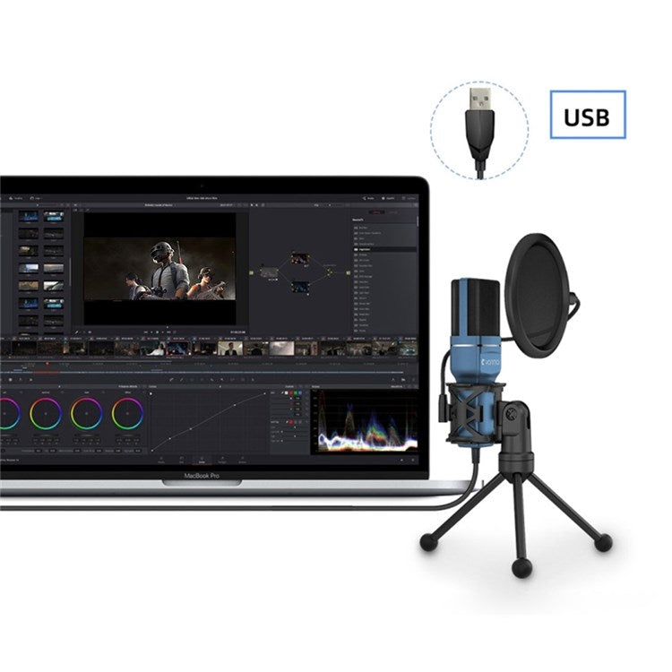 YANMAI SF-777 Desktop Condenser Microphone USB Wired Cardioid Mic with Tripod Stand for Singing Gaming Recording - Blue