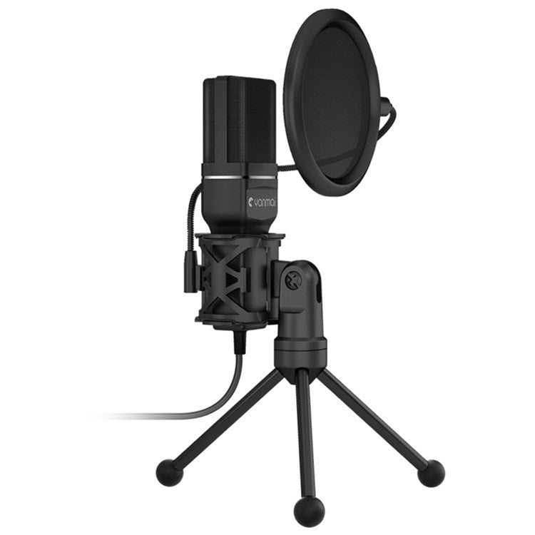 YANMAI SF-777 Desktop Condenser Microphone USB Wired Cardioid Mic with Tripod Stand for Singing Gaming Recording - Black