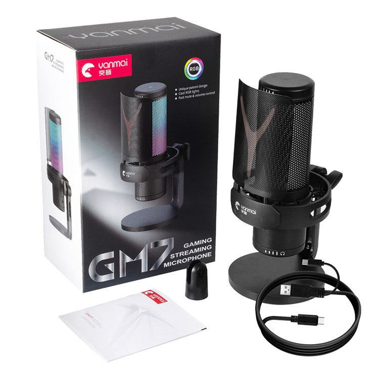 YANMAI GM7 RGB Gaming Condenser Mic Cell Phone Karaoke Microphone Real-Time Monitor Streaming Condenser Microphone