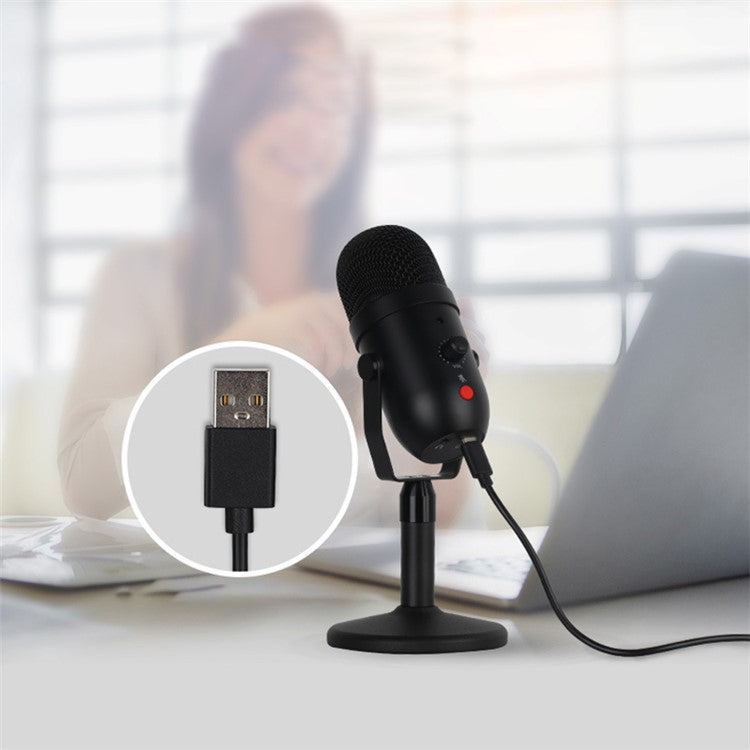 USB Condenser Microphone Cardiod Pickup Studio Recording Mic for PC Computer Streaming with Volume Control / One Key Mute