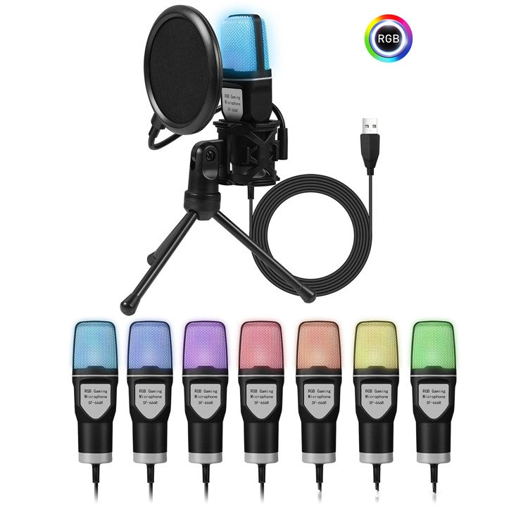 YANMAI SF-666R USB Microphone RGB Condenser Mic for Podcast Recording Studio Streaming Laptop Desktop PC