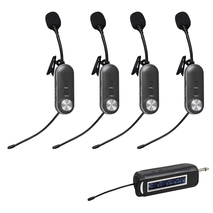 PRO-4C Wireless Lavalier Microphone Outdoor Portable 1 to 4 UHF Microphone Set with Receiver