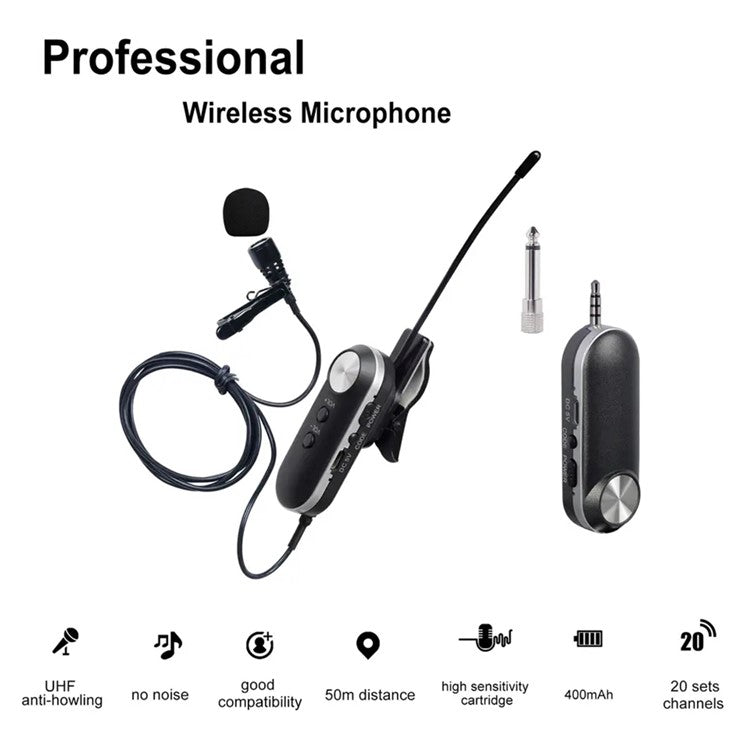 T-3II Computer Camera Cell Phone Recording Mic Wireless Lavalier Microphone for Recording Interview - EU Plug