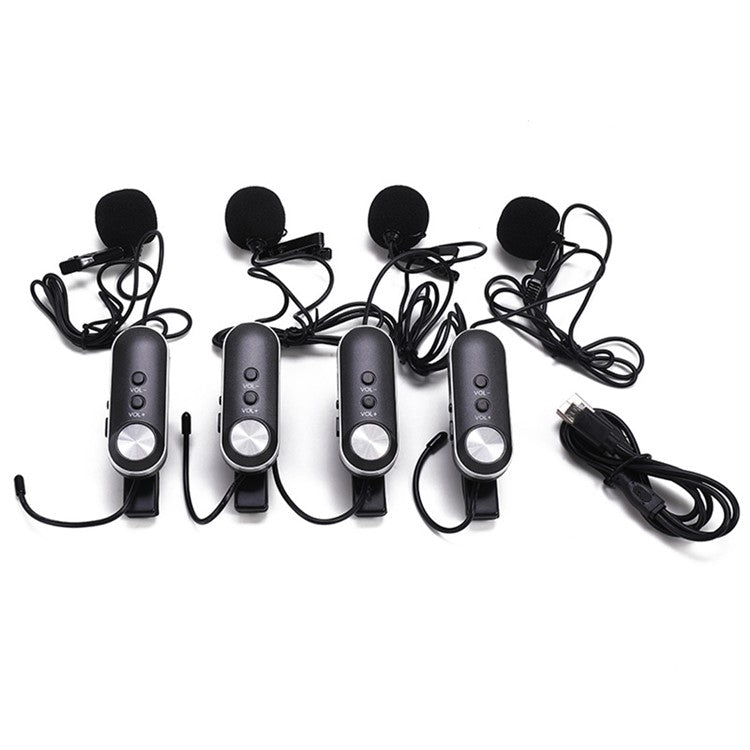 PRO-4CII Wireless Lavalier Microphone Set with Receiver 1 to 4 UHF FM Portable Condenser Microphone