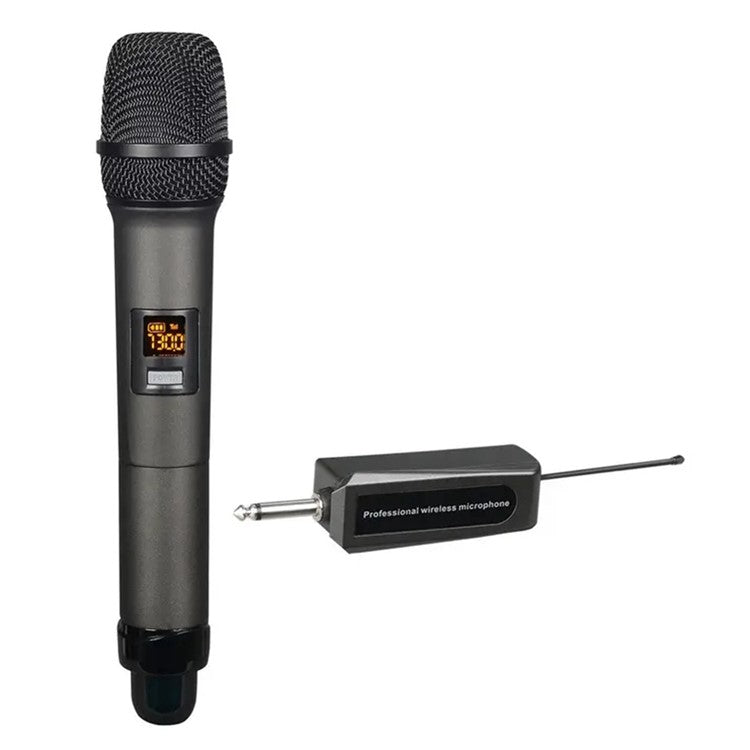 W-14 Moving Coil Microphone U-Band FM Wireless Mic with Receiver Home Karaoke Microphone - Grey