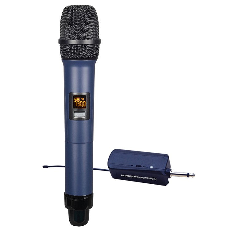 W-14 Moving Coil Microphone U-Band FM Wireless Mic with Receiver Home Karaoke Microphone - Blue