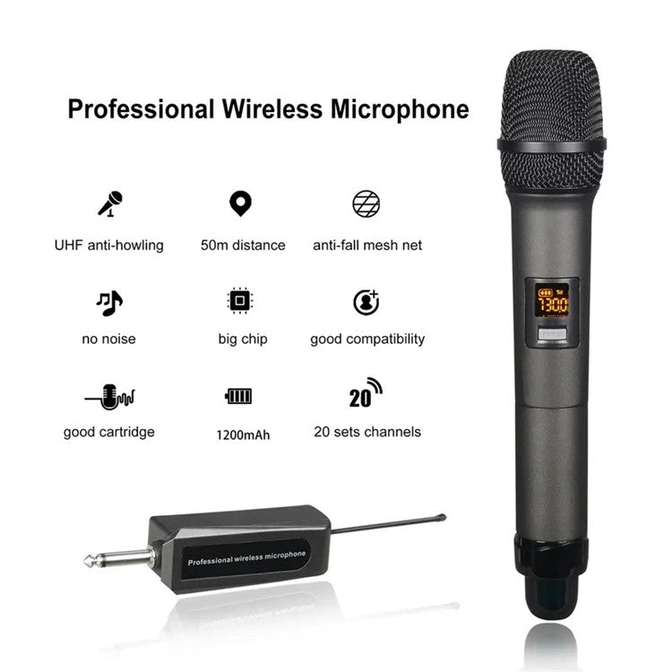 W-14 Moving Coil Microphone U-Band FM Wireless Mic with Receiver Home Karaoke Microphone - Blue