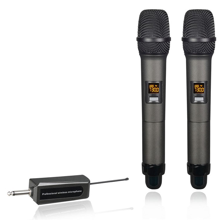 W-15 Professional Dual Dynamic Mic Handheld UHF Wireless Microphone System for Home KTV - Black