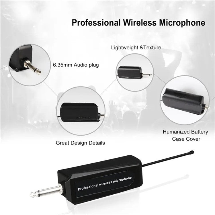 W-15 Professional Dual Dynamic Mic Handheld UHF Wireless Microphone System for Home KTV - Black