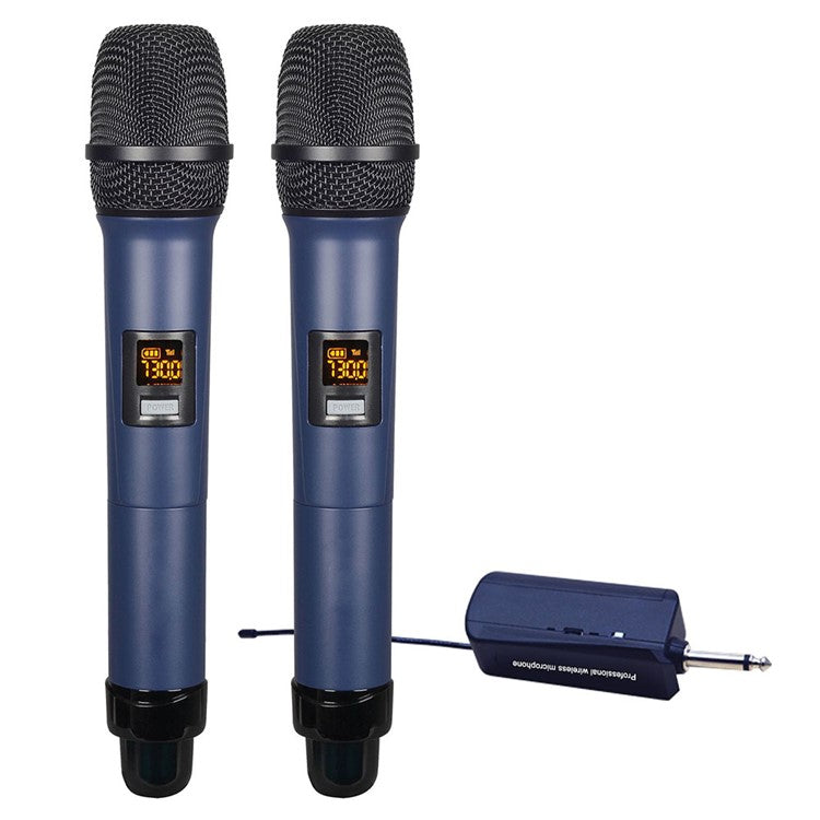 W-15 Professional Dual Dynamic Mic Handheld UHF Wireless Microphone System for Home KTV - Blue