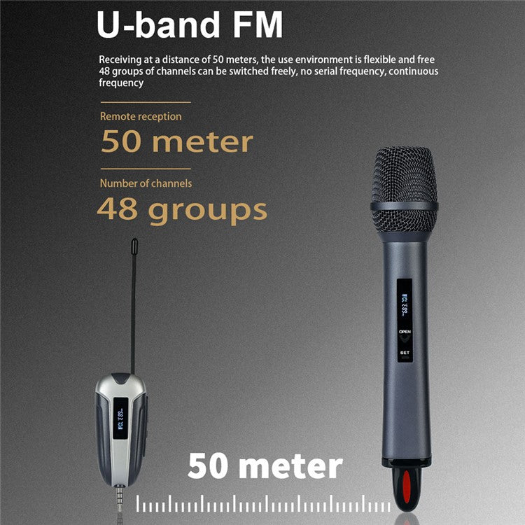 TX-11 Singing Phone Conference UHF Wireless Microphone Live Streaming Rechargeable Mic, 1 Mic + 1 Receiver - Black