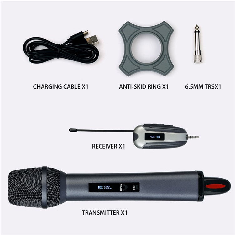 TX-11 Singing Phone Conference UHF Wireless Microphone Live Streaming Rechargeable Mic, 1 Mic + 1 Receiver - Black