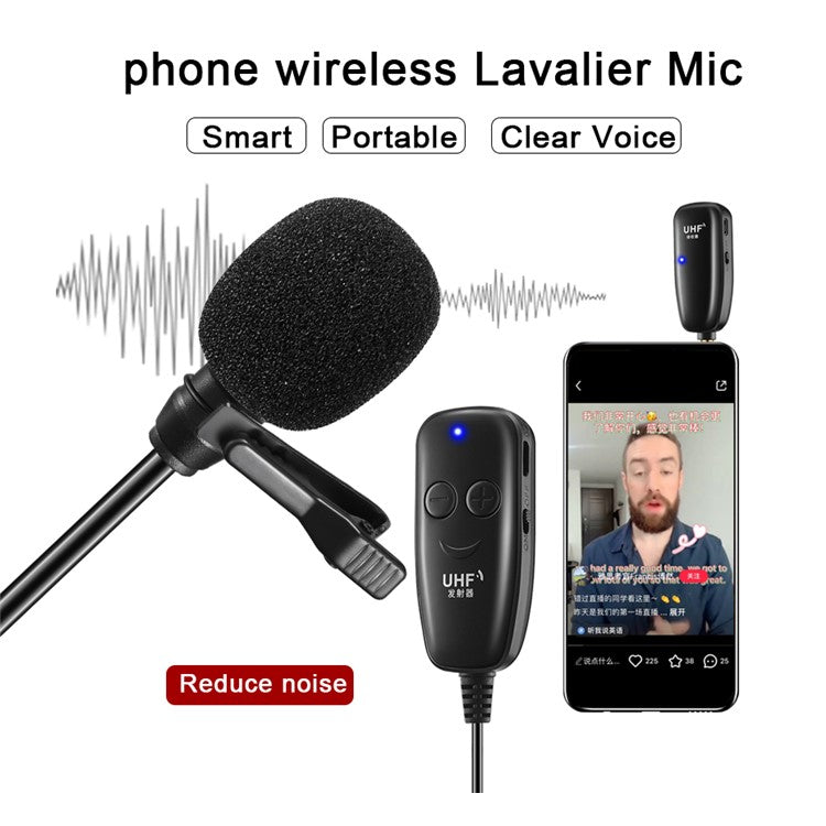 UHF 50m Wireless Lavalier Lapel Microphone Interview Voice Recording Mic System for iPhone Android DSLR Camera