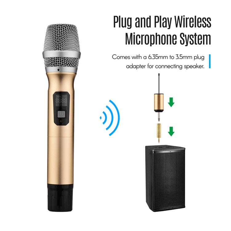 UHF Wireless Microphone Karaoke Dual Handheld Dynamic Mic Set with Receiver for Karaoke Conference