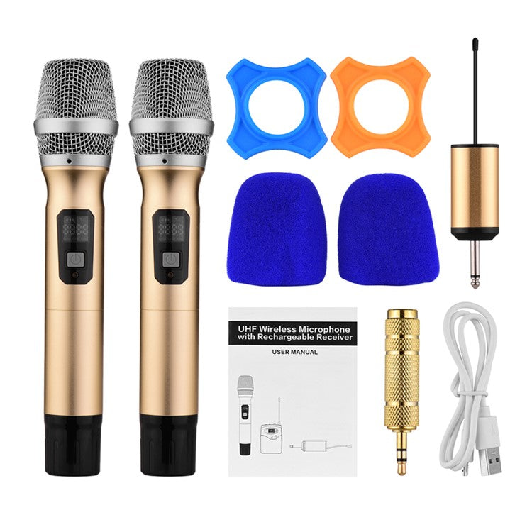 UHF Wireless Microphone Karaoke Dual Handheld Dynamic Mic Set with Receiver for Karaoke Conference