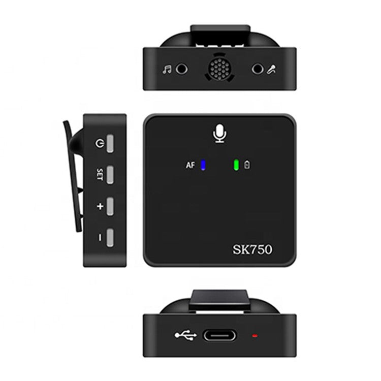 SK750 Wireless Lavalier Microphone Set Multi-function UHF Transmitter Receiver Mic System Compatible with Smartphone Laptop DSLR for Outdoor Interview Live-stream Recording