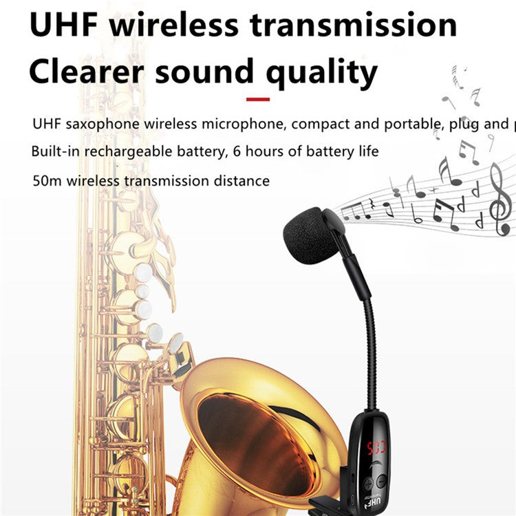 U12SKS-T UHF Wireless Microphone System Clip-on Musical Instruments Receiver Transmitter for Saxophone Trumpet