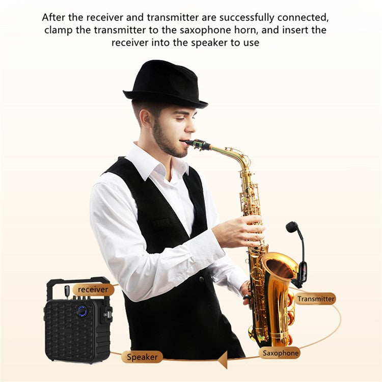 U12SKS-T UHF Wireless Microphone System Clip-on Musical Instruments Receiver Transmitter for Saxophone Trumpet