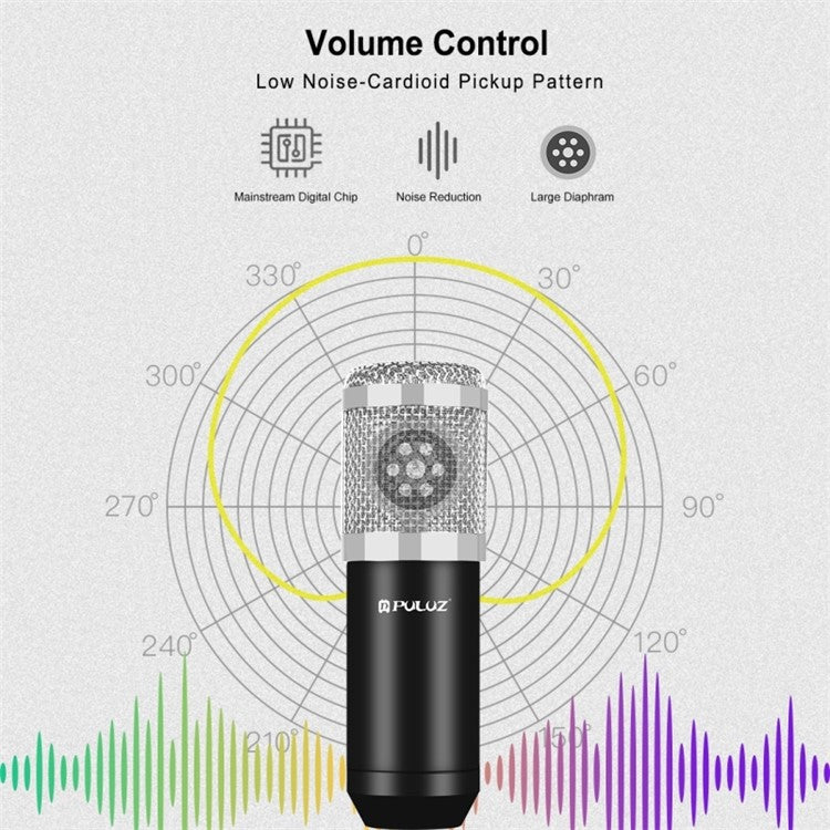 PULUZ Podcast Microphone USB Sound Card Kit Professional Studio Live Sound Mixer with Long Arm for Streaming/Gaming/Recording/Singing/Tiktok/YouTube/PC/Computer - Silver