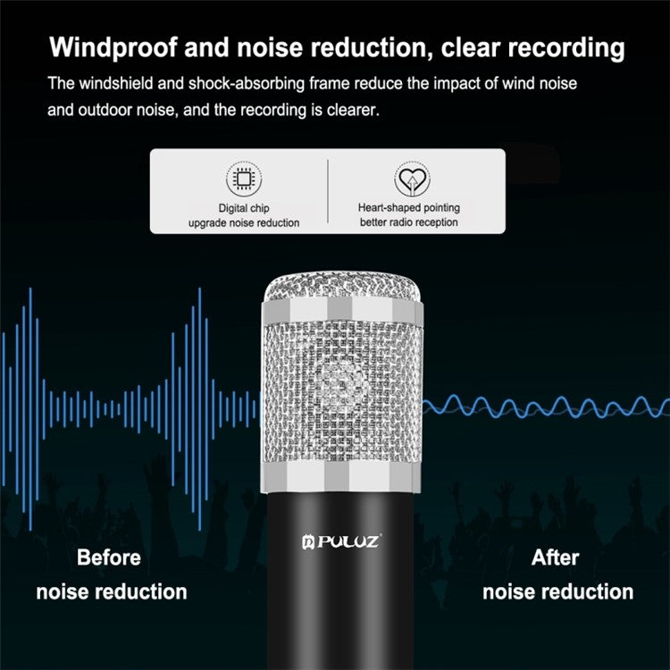 PULUZ Podcast Microphone USB Sound Card Kit Professional Studio Live Sound Mixer with Long Arm for Streaming/Gaming/Recording/Singing/Tiktok/YouTube/PC/Computer - Silver