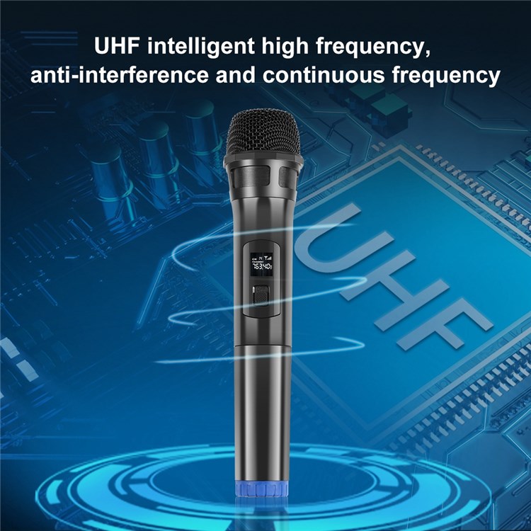 PULUZ PU628B UHF Wireless Dynamic Microphone with LED Display Battery Powered Mic - Black