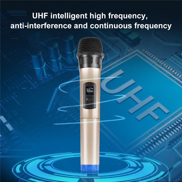 PULUZ PU628B UHF Wireless Dynamic Microphone with LED Display Battery Powered Mic - Gold