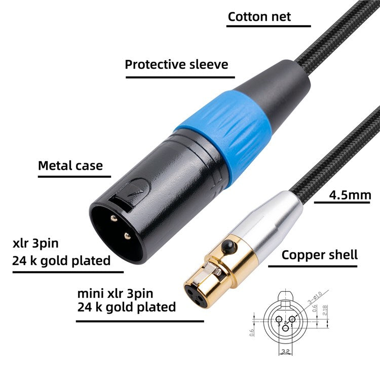 SA119GXK108BU 0.3m 24K Gold Plated Mini XLR to XLR Male Cable Microphone Audio Adapter Cord