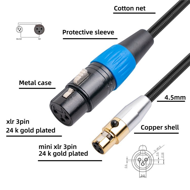 SA119GXK107BU 0.3m Mini XLR Female to XLR Female Adapter Cable Mixer Microphone Connection Cord