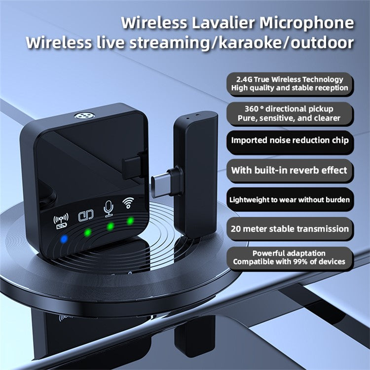 R10 Noise Canceling Wireless Lavalier Microphone System, 1 Mic+1 Receiver - 8 Pin