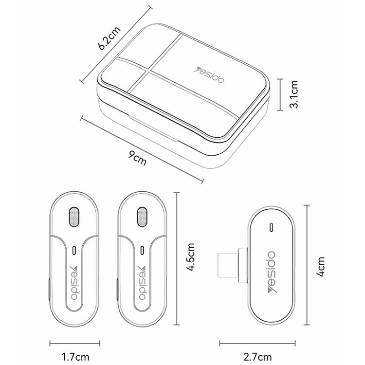 YESIDO KR17 Lavalier Microphone System with Charging Case, 2 Transmitter+1 Receiver