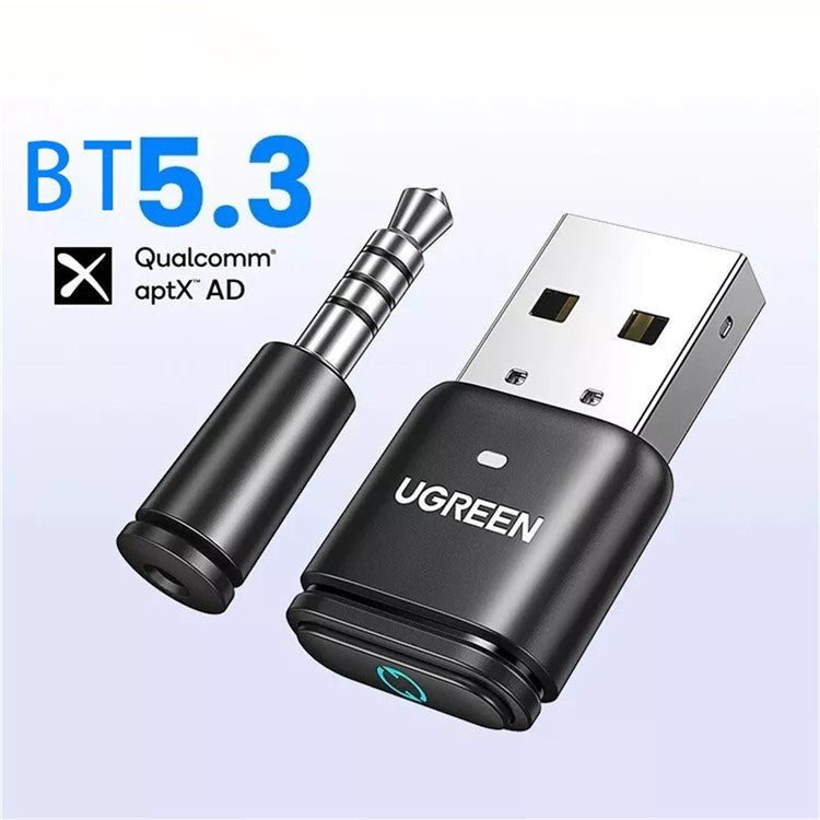 UGREEN 15765 USB Bluetooth 5.3 Adapter Aptx HD Audio Transmitter with 3.5mm Microphone