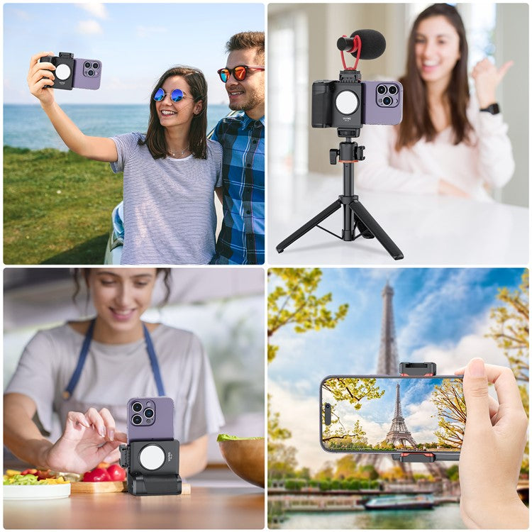 UURIG PH-14 Wireless Selfie Booster Handle Grip Phone Holder Stabilizer Built-in LED Fill Light for Video Photo Shooting